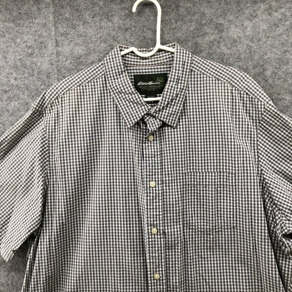 Eddie Bauer Short Sleeve Shirt Mens XXL Button Up Brown Check Plaid Cotton - Picture 3 of 9